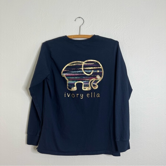 Ivory Ella Navy Blue Cotton Long Sleeve Elephant Top Size S - Picture 5 of 8